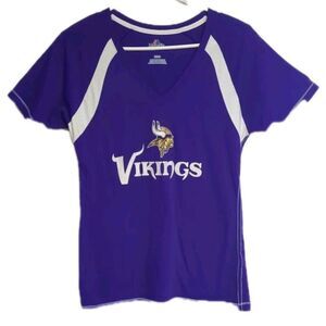 NFL Vikings Top Women Majestic Minnesota Football Purple Shirt V-Neck Glitter M